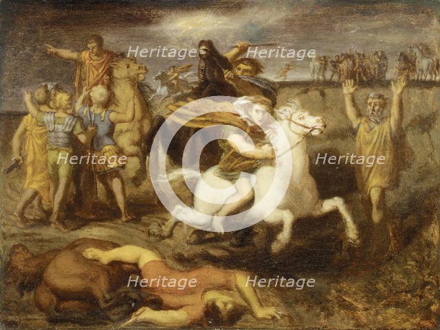 Scene from the Gallic Wars: The Gaul Littavicus, Betraying the Roman Cause, Flees to..., ca. 1838-40 Creator: Theodore Chasseriau.