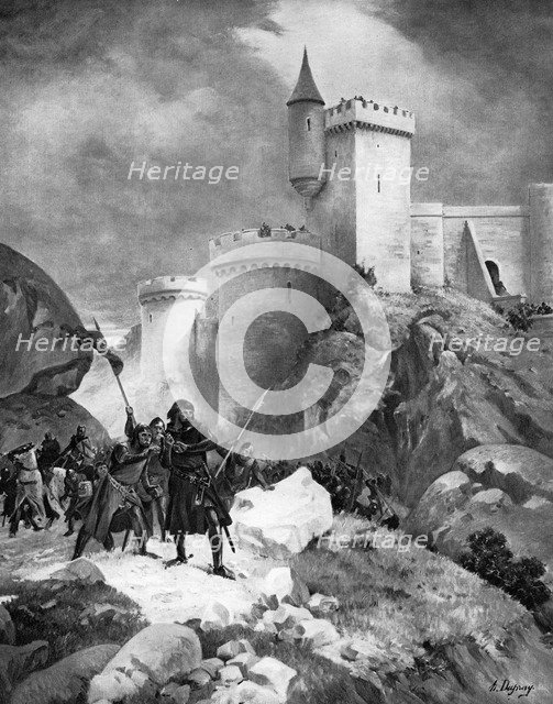 King Richard I (1157-1199) receiving his death wound before the castle of Chaluz, 19th century.Artist: Henri-Louis Dupray