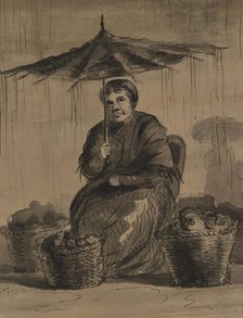 Woman Under an Umbrella in a Market, mid 19th century. Creator: Alfred Jacob Miller.