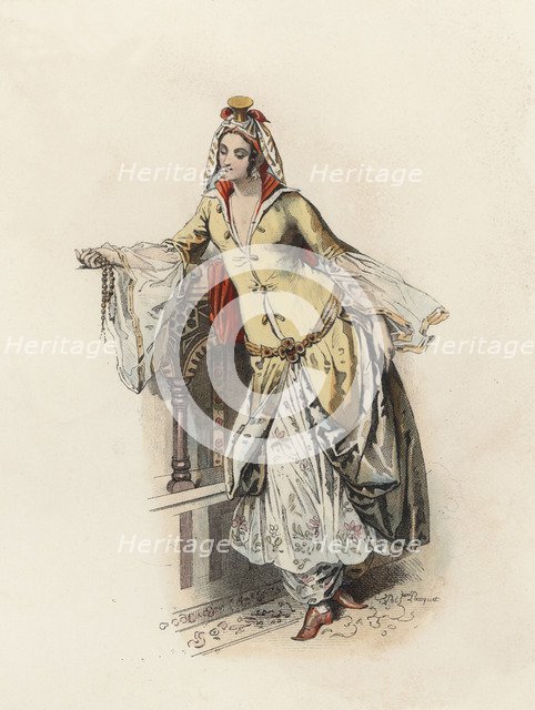 Turkish Princess, in the modern age, color engraving 1870.