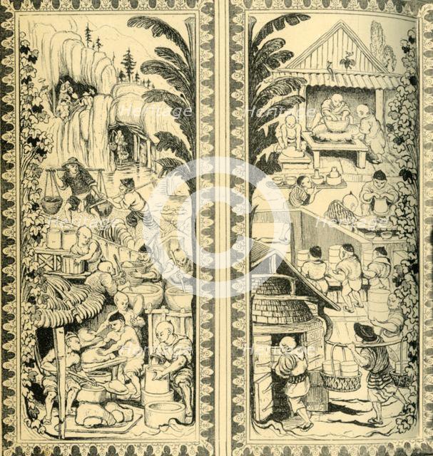 Chinese potters at work, design for stained glass window, c1870, (1881).  Creator: William Bell Scott.