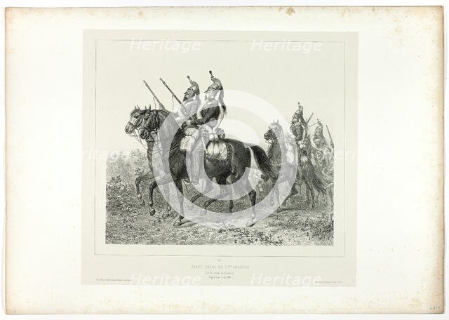 11th dragoons advance guard, from Souvenirs d’Italie: Expédition de Rome, 1854. Creator: Auguste Raffet.
