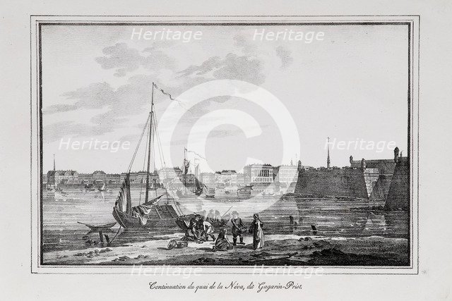 The Petrovsky quay in St. Petersburg, the so-called Gagarinsky brawler (Series Views of Saint Petersburg), 1820s. Artist: Pluchart, Alexander (1777-1827)