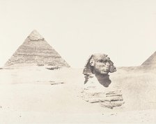 Djizeh (Nécropole de Memphis), Sphinx et Pyramides, 1851-52, printed 1853-54. Creator: Félix Teynard.