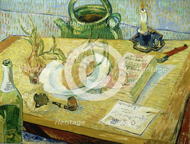 Still Life with a drawing board, pipe, onions and sealing wax. Artist: Gogh, Vincent, van (1853-1890)