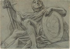 Seated Warrior Holding a Sword and Shield [recto], c. 1612. Creator: Giacomo Cavedone.