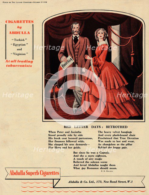 'Cigarettes by Abdulla - Red Letter Days: Betrothed', 1938. Artist: Unknown.