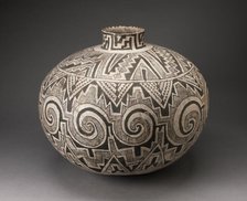 Storage Jar (Olla) with Black, White, and Hathed Linked Scrolls, Triangles, and Stepped..., A.D. 950 Creator: Unknown.