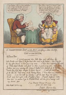 St. Valentine's Day or John Bull intercepting a Letter to his Wife, February ..., February 23, 1809. Creator: Thomas Rowlandson.