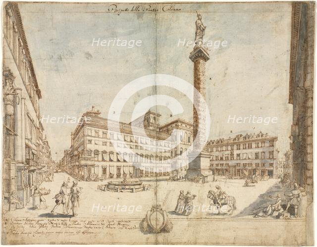 Eighteen Views of Rome: The Piazza Colonna, 1664. Creator: Lievin Cruyl (Flemish, c. 1640-c. 1720).