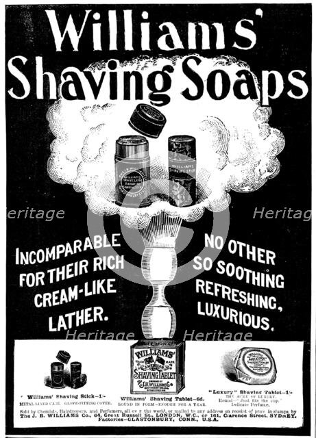 Advertisement for Williams' Shaving Soaps, 1898. Creator: Unknown.