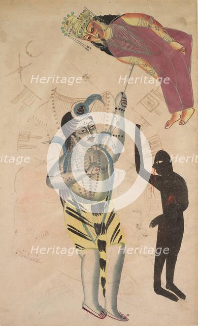 Shiva Bearing Aloft the Body of His Sati, 1800s. Creator: Unknown.