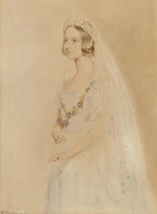 Portrait of Queen Victoria on her wedding day, 1840. Creator: Drummond, William (active 1800-1850).