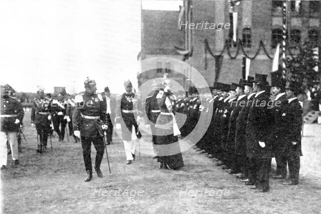 A royal salute: Queen Victoria of Sweden visiting her regiment, the Fusiliers...at Stettin, 1909. Creator: Topical Press Agency.