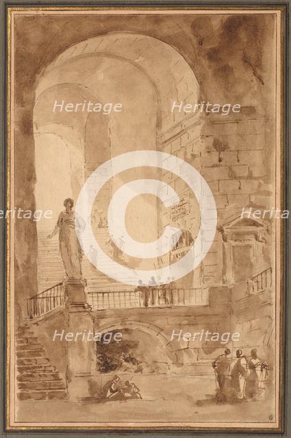 Vaulted Staircase, c. 1770-1779. Creator: Hubert Robert (French, 1733-1808).