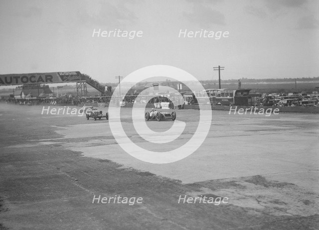 Thomas Special of Harold Purdy and OM of Henken Widengren, BRDC 500 Mile Race, Brooklands, 1931. Artist: Bill Brunell.