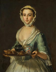 A young woman holding a tea tray (possibly Hannah, the artist's maid). Creator: Mercier, Philippe (1689-1760).