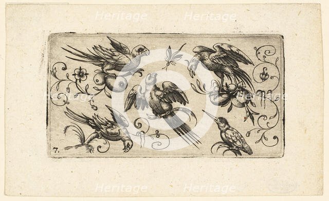 Ornament Panels with Birds: Plate 7, 1617. Creator: Adrian Muntink.