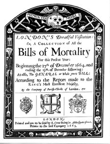 Bills of mortality bill for London, covering part of the period of the Great Plague, 1664-1665. Artist: Unknown