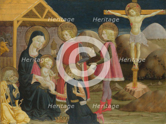 The Adoration of the Kings, and Christ on the Cross, ca 1470. Artist: Bonfigli, Benedetto (1420-1496)