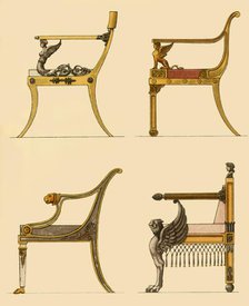 Drawing room chairs, 1808, (1946).  Creator: Unknown.