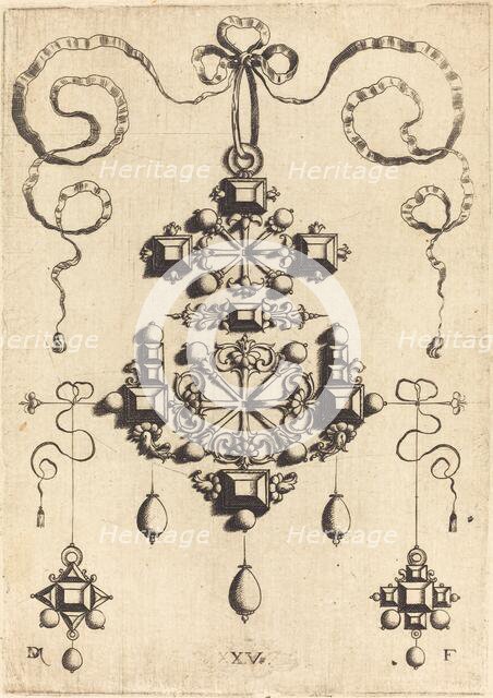 Pendant with Two Double Crosses, Surrounded by Four Diamond-Shaped Stones... Creator: Daniel Mignot.