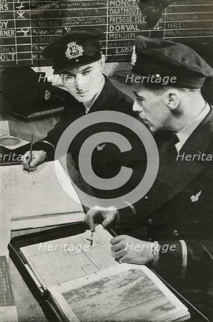 BOAC navigation officers drawing up a flight plan, World War II, c1939-c1944 (1946). Creator: Unknown.