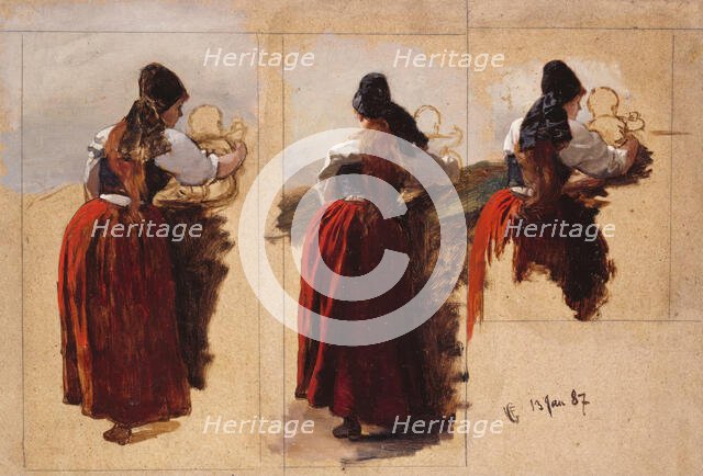 Studies of a Woman from Rügen, 1887. Creator: Hans Gude.