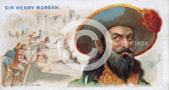Cigarette Card Sir Henry Morgan, Capture of Panama , pub. 1888 (colour lithograph). Creator: American School (19th Century).