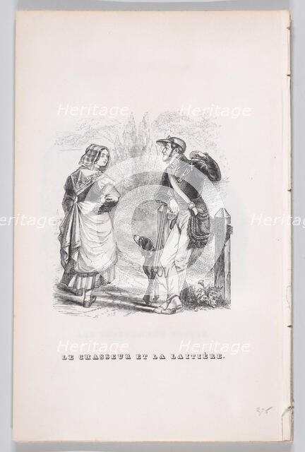 The Hunter and the Milkmaid from The Complete Works of Béranger, 1836. Creator: Jean Ignace Isidore Gerard.