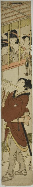 Young Man Playing Flute as Three Girls Watch, c. 1782. Creator: Torii Kiyonaga.