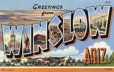 'Greetings from Winslow, Arizona', postcard, 1939. Artist: Unknown