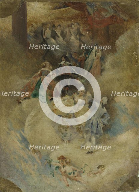 Sketch for the salle des fêtes of the Hôtel de Ville in Paris: Painting and Dance..., c.1888.  Creator: Aime Morot.