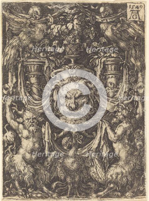 Ornament with Mask, Eagle between Satyrs Below, 1549. Creator: Heinrich Aldegrever.