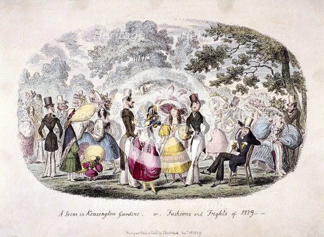 'A scene in Kensington Gardens - or - fashion and frights of 1829'. Artist: George Cruikshank