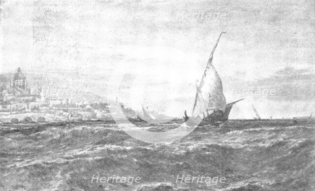 Pictures from the Royal Academy: Entrance to the Harbour of Genoa - E. Hayes, 1895. Creator: George Meisenbach.