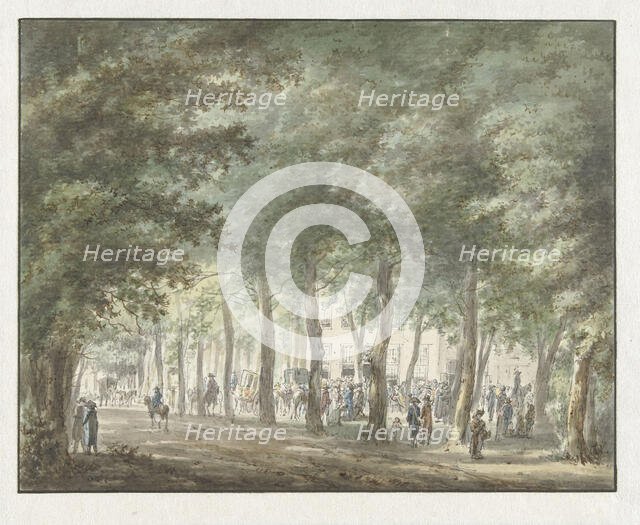 View of the Haarlemmerhout, with a crowd of people in front of the Heerenlogement, 1773-1815. Creator: Hermanus van Brussel.
