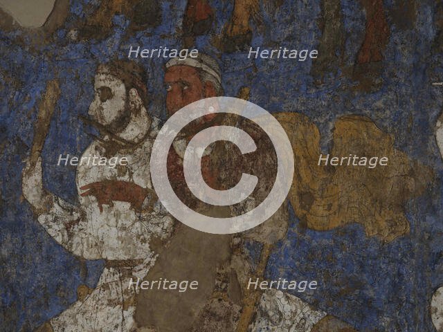 Afrasiab murals: West wall: Ambassadors (Detail) , 7th century. Creator: Sogdian Art.