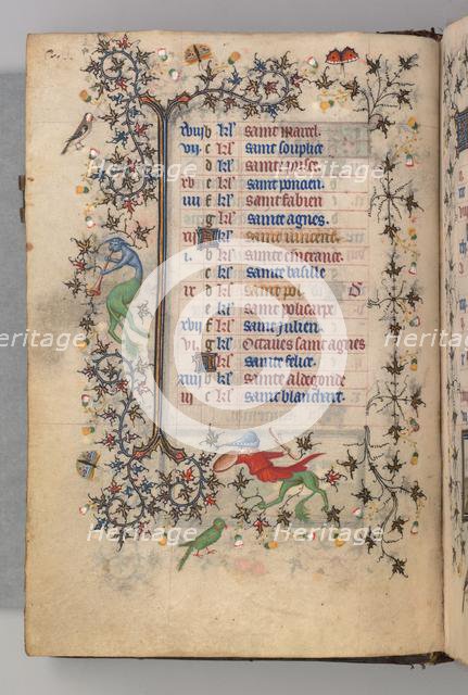 Hours of Charles the Noble, King of Navarre (1361-1425): fol. 1v, January , c. 1405. Creator: Master of the Brussels Initials and Associates (French).