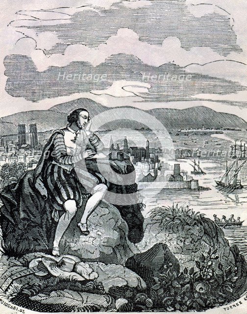 Pere Serafí 'Lo Grec' (1515/10-1567), Catalan painter and poet, engraving depicting the poet cont…