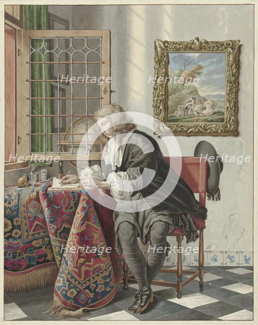 Young man writing at a window, 1734-1785. Creator: Jan Stolker.