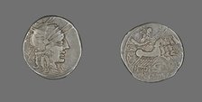 Denarius (Coin) Depicting the Goddess Roma, 121 BCE. Creator: Unknown.