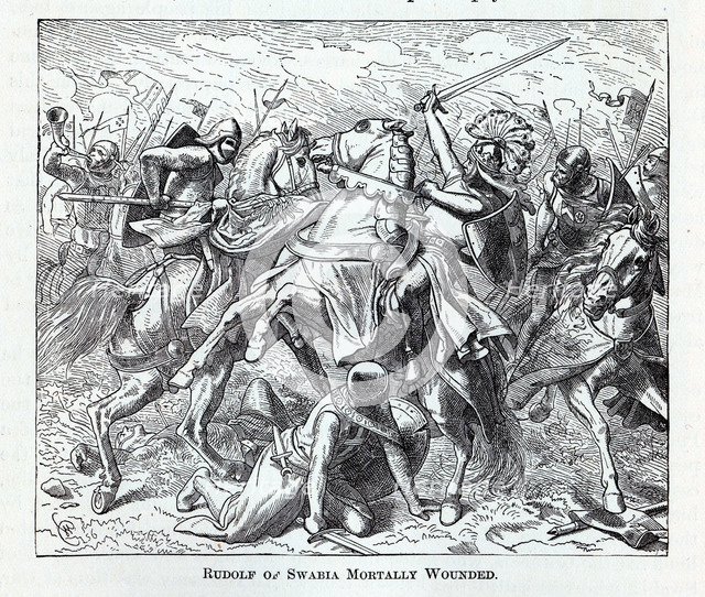 Rudolf of Swabia Mortally Wounded, 1882. Artist: Anonymous  