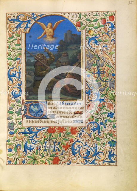 The Annunciation to the Shepherds; Katherine Hours, about 1480-1485. Creator: Jean Bourdichon.