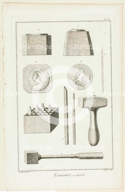 Medal Engraving, from Encyclopédie, 1762/77. Creator: A. J. Defehrt.