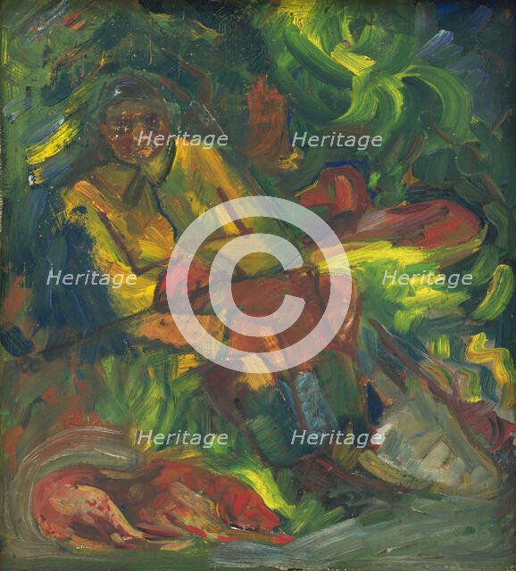 Resting Hunter with Two Dogs, 1940-1944. Creator: Arnold Peter Weisz-Kubincan.