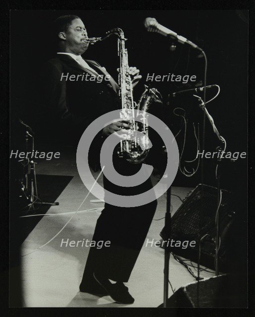 Courtney Pine on stage at the Forum Theatre, Hatfield, Hertfordshire, 8 April 1987. Artist: Denis Williams
