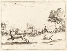 Lioness and Cub Pursued by Hunters. Creator: Jacques Callot.