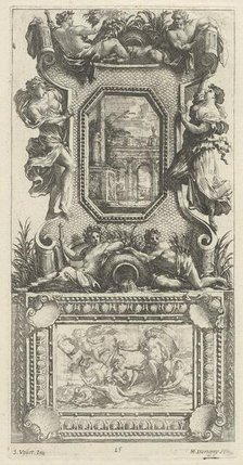 Ornamental Panel Surmounted by a Naiad and a River God, 1647. Creator: Michel Dorigny.