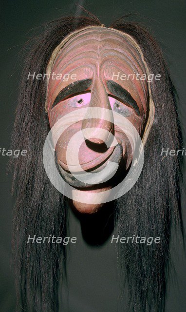 Iroquois false-face mask which belonged to a member of the 'False Face Band'. Artist: Unknown